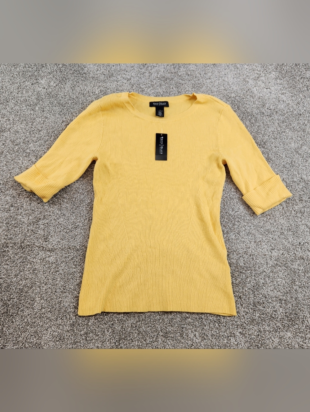 White House Black Market Crew Neck Ribbed Top Yellow Size Small